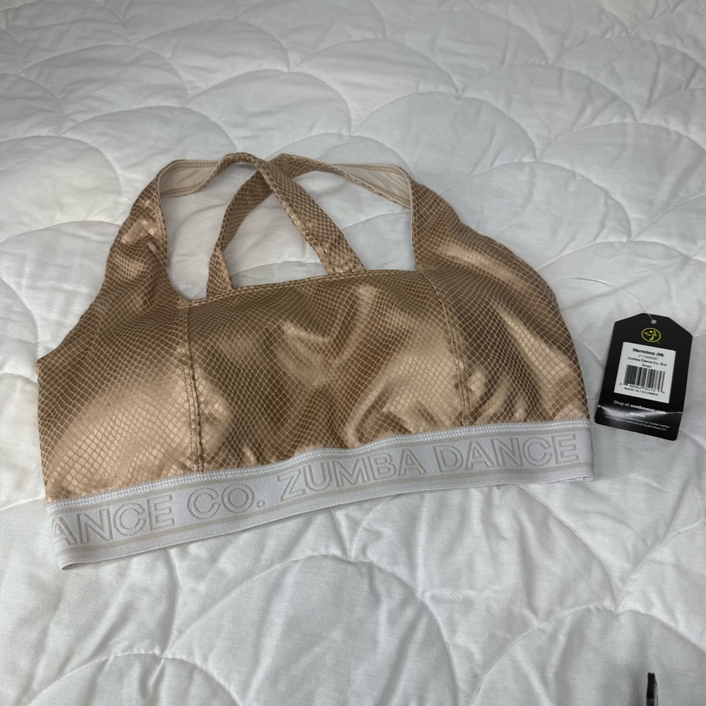 Zumba Fitness Tan Sports Bra for Active Comfort Snake Print